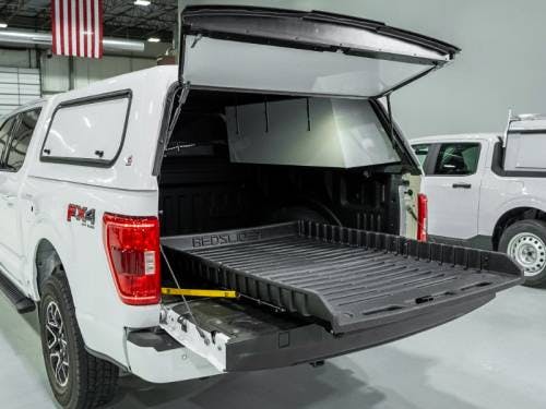 Roll out truck bed slides installed by Medina Upfit