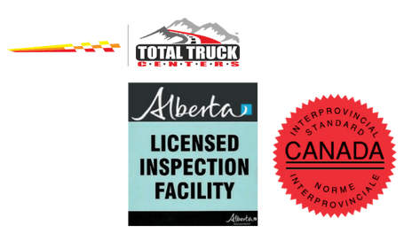 accreditation logos for parts pro and total truck authorized dealer, Alberta licensed inspection facility and Canadian standards red seal