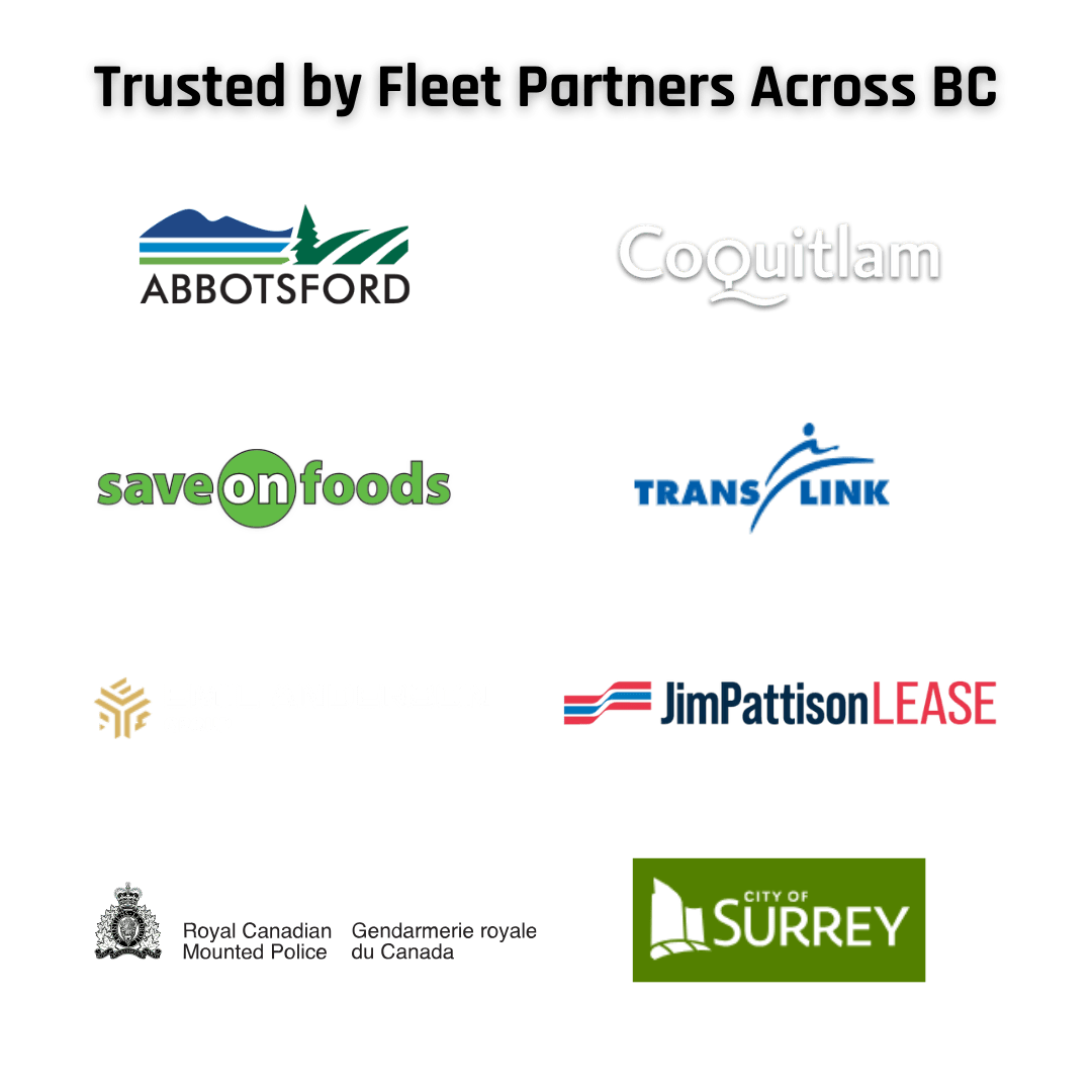 Logos of municipal and commercial fleet partners across British Columbia